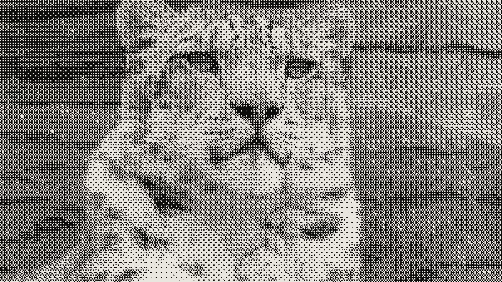 Snow leopard photograph rendered with 4x4 Bayer dithering at 4px cells, a coarse four-tone look